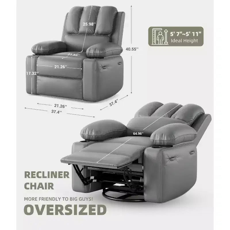 Acekool Power Recliner sofa with Heat & Massage, Swivel Rocker, USB Port, Cup Holders, Side Pockets, Extra-Wide Seat, Living Room