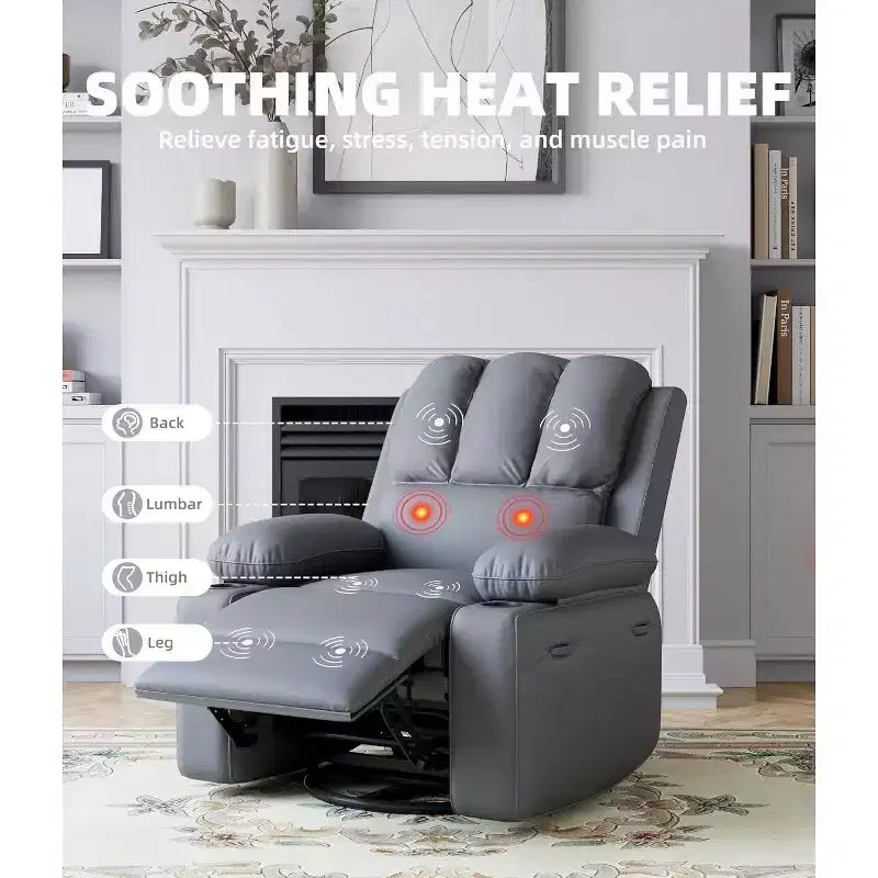 Acekool Power Recliner sofa with Heat & Massage, Swivel Rocker, USB Port, Cup Holders, Side Pockets, Extra-Wide Seat, Living Room