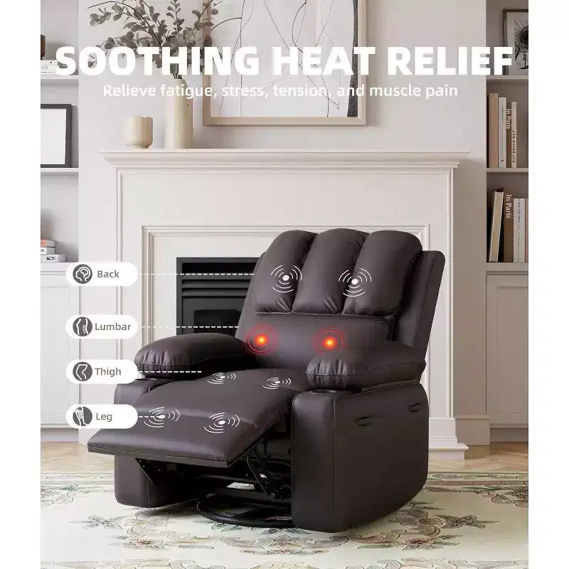Acekool Power Recliner sofa with Heat & Massage, Swivel Rocker, USB Port, Cup Holders, Side Pockets, Extra-Wide Seat, Living Room
