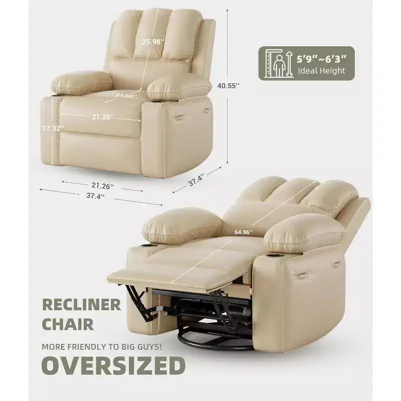 Acekool Power Recliner sofa with Heat & Massage, Swivel Rocker, USB Port, Cup Holders, Side Pockets, Extra-Wide Seat, Living Room