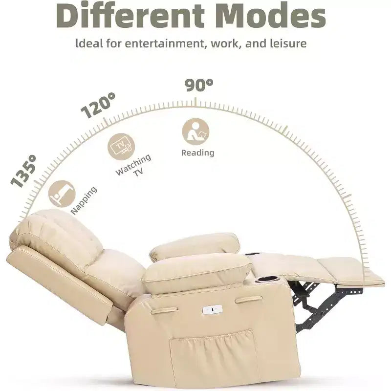 Acekool Power Recliner sofa with Heat & Massage, Swivel Rocker, USB Port, Cup Holders, Side Pockets, Extra-Wide Seat, Living Room