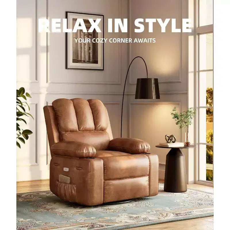 Acekool Power Recliner sofa with Heat & Massage, Swivel Rocker, USB Port, Cup Holders, Side Pockets, Extra-Wide Seat, Living Room