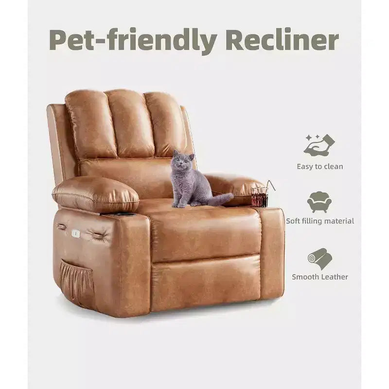 Acekool Power Recliner sofa with Heat & Massage, Swivel Rocker, USB Port, Cup Holders, Side Pockets, Extra-Wide Seat, Living Room