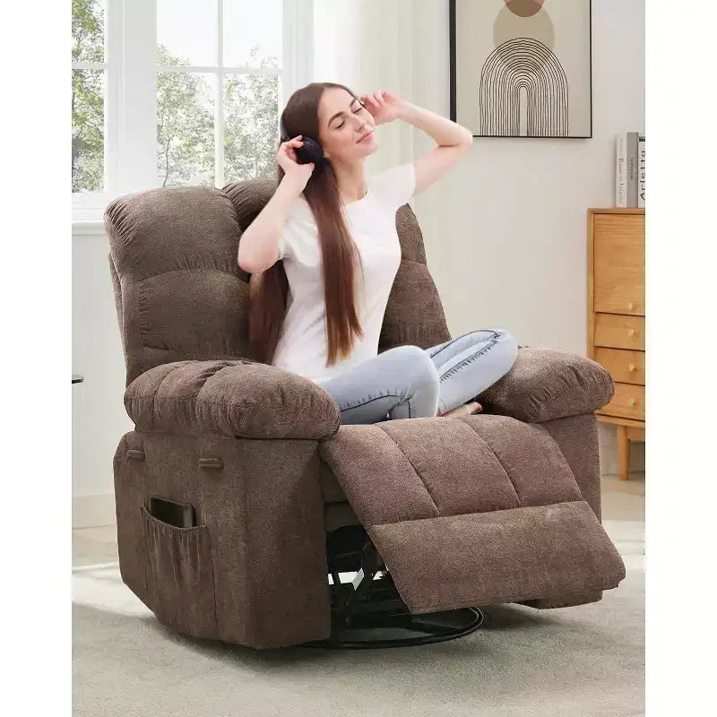 Acekool Rocking Recliner Chair, Swivel Upholstered Glider with Deep Seat and Side Pockets for Living Room or Bedroom