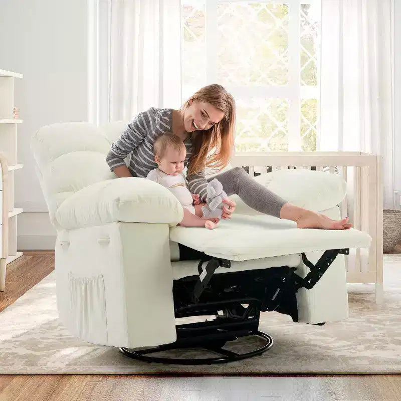 Acekool Rocking Recliner Chair, Swivel Upholstered Glider with Deep Seat and Side Pockets for Living Room or Bedroom