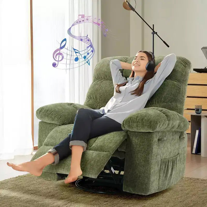 Acekool Rocking Recliner Chair, Swivel Upholstered Glider with Deep Seat and Side Pockets for Living Room or Bedroom