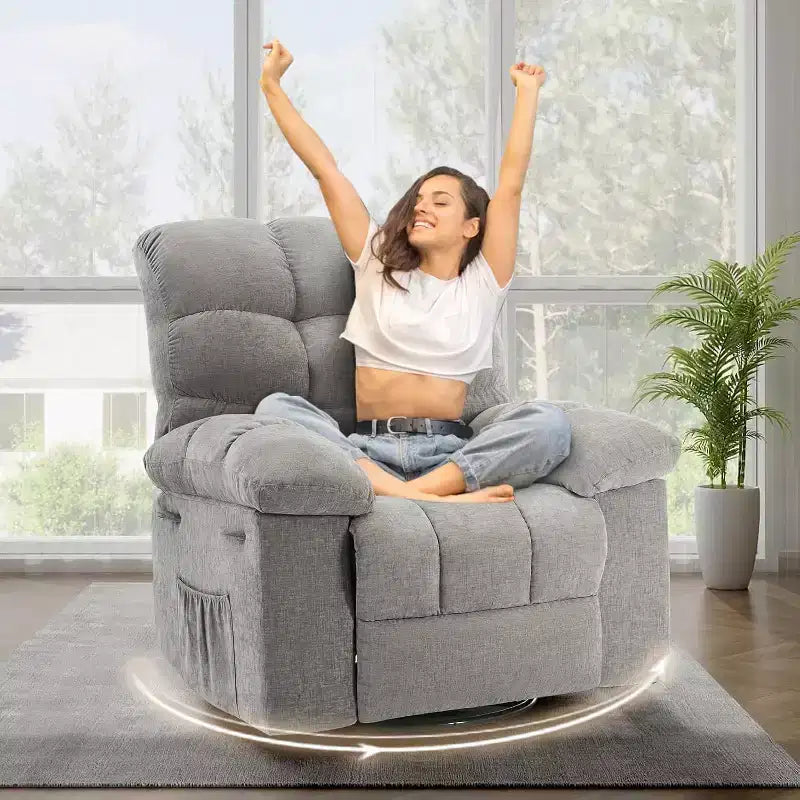 Acekool Rocking Recliner Chair, Swivel Upholstered Glider with Deep Seat and Side Pockets for Living Room or Bedroom