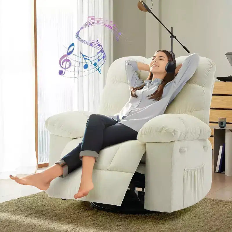 Acekool Rocking Recliner Chair, Swivel Upholstered Glider with Deep Seat and Side Pockets for Living Room or Bedroom