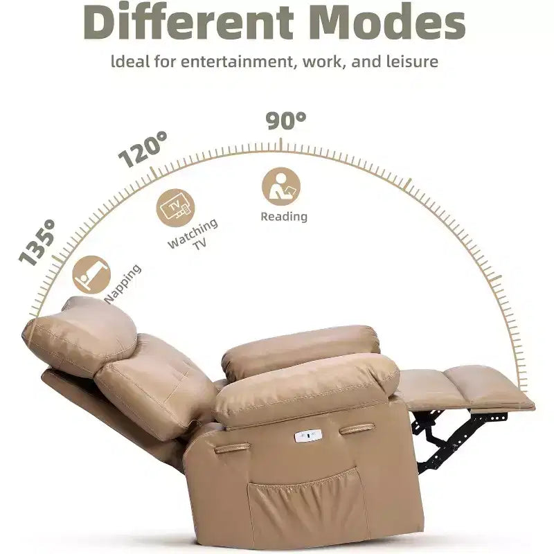 Acekool Oversized Manual Recliner Chair, Faux Leather Armchair with Thick Cushion for Living Room & Bedroom, Spacious Lazy Comfort