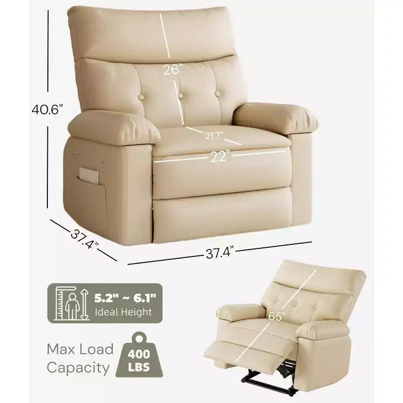 Acekool Oversized Manual Recliner Chair, Faux Leather Armchair with Thick Cushion for Living Room & Bedroom, Spacious Lazy Comfort