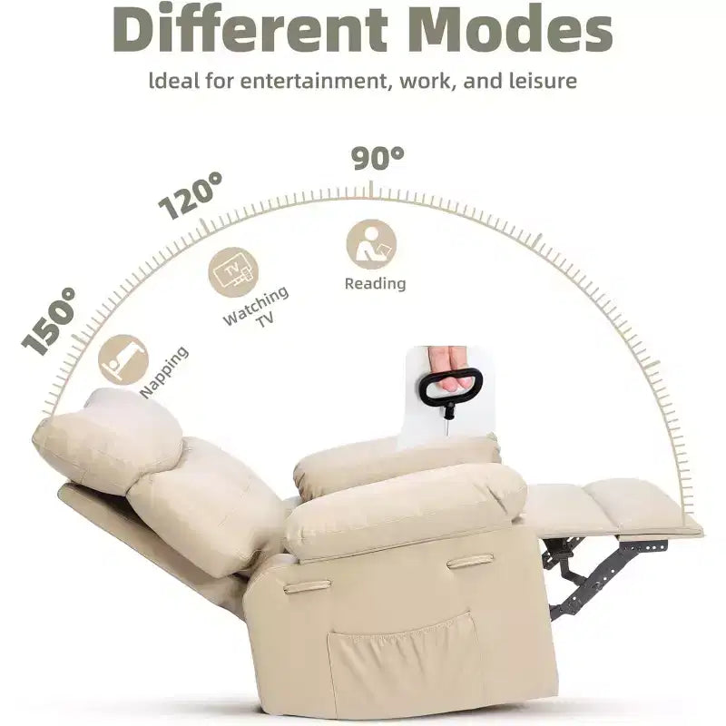 Acekool Oversized Manual Recliner Chair, Faux Leather Armchair with Thick Cushion for Living Room & Bedroom, Spacious Lazy Comfort