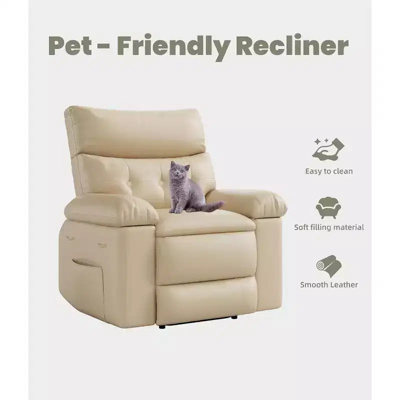 Acekool Oversized Manual Recliner Chair, Faux Leather Armchair with Thick Cushion for Living Room & Bedroom, Spacious Lazy Comfort
