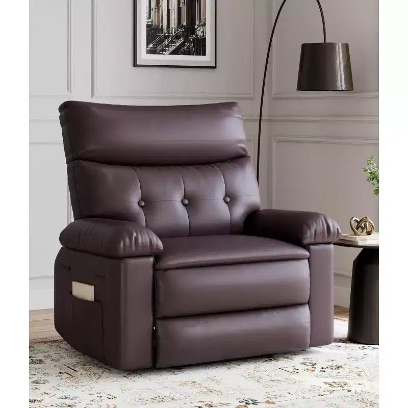 Acekool Oversized Manual Recliner Chair, Faux Leather Armchair with Thick Cushion for Living Room & Bedroom, Spacious Lazy Comfort