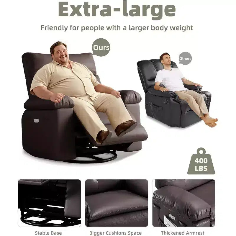 Acekool Oversized Manual Recliner Chair, Faux Leather Armchair with Thick Cushion for Living Room & Bedroom, Spacious Lazy Comfort