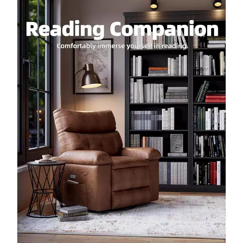 Acekool Oversized Manual Recliner Chair, Faux Leather Armchair with Thick Cushion for Living Room & Bedroom, Spacious Lazy Comfort