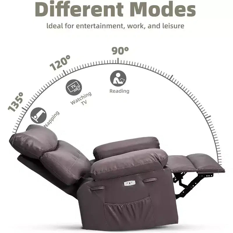 Acekool Oversized Manual Recliner Chair, Faux Leather Armchair with Thick Cushion for Living Room & Bedroom, Spacious Lazy Comfort