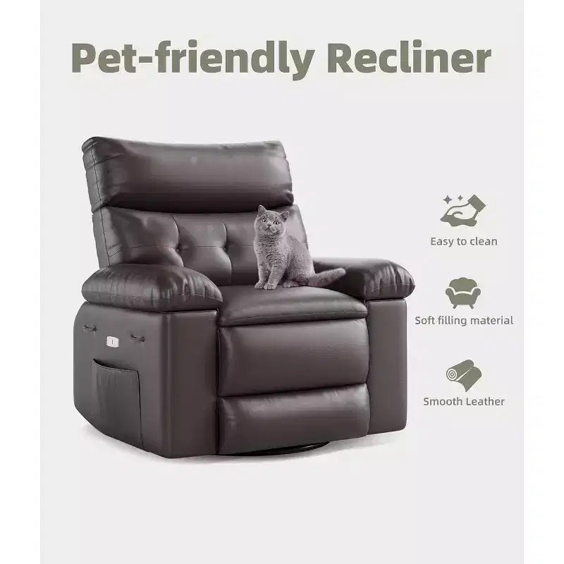 Acekool Oversized Manual Recliner Chair, Faux Leather Armchair with Thick Cushion for Living Room & Bedroom, Spacious Lazy Comfort