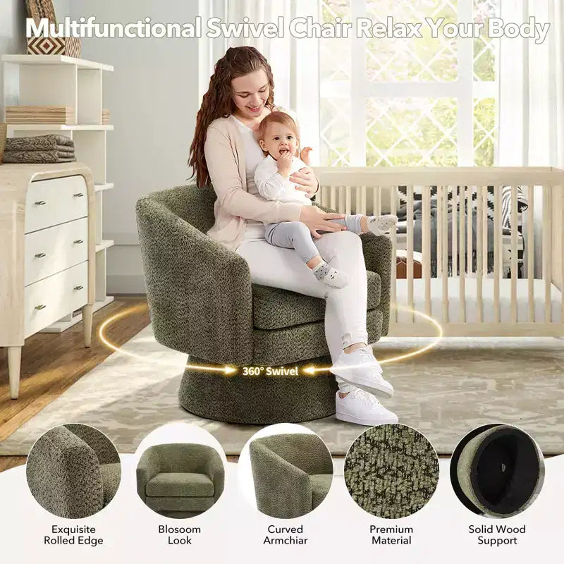 Swivel Accent Chair, 360 Chenille Swivel Lounge Reading Chair,Modern Single Sofa Lounge Armchair Club Chair with Storage Space
