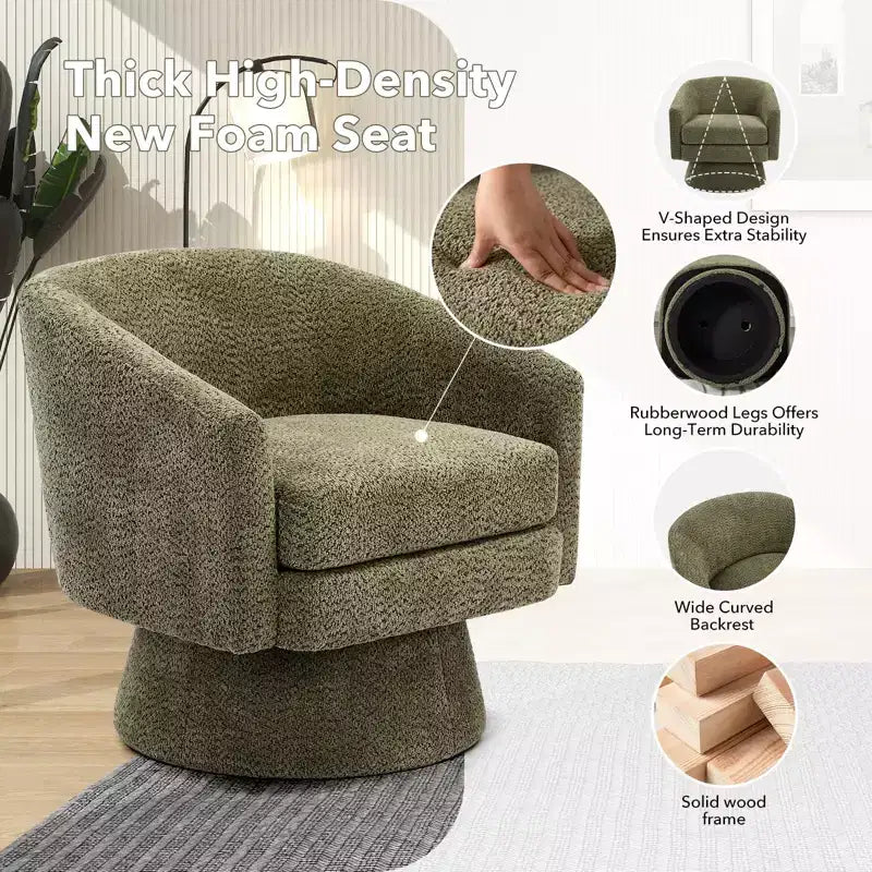 Swivel Accent Chair, 360 Chenille Swivel Lounge Reading Chair,Modern Single Sofa Lounge Armchair Club Chair with Storage Space