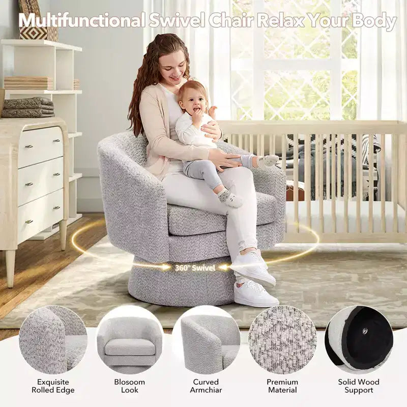 Swivel Accent Chair, 360 Chenille Swivel Lounge Reading Chair,Modern Single Sofa Lounge Armchair Club Chair with Storage Space