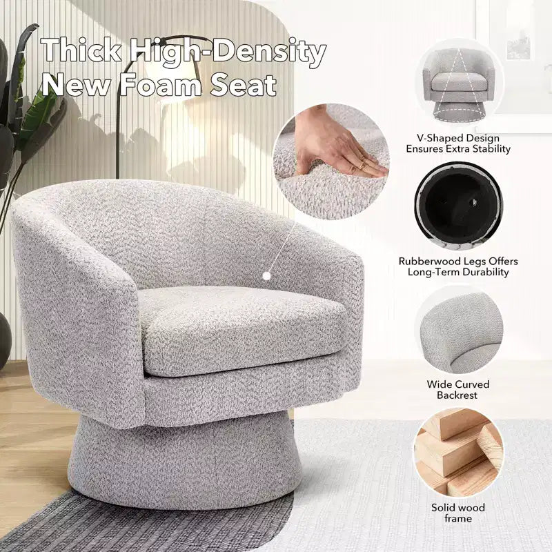 Swivel Accent Chair, 360 Chenille Swivel Lounge Reading Chair,Modern Single Sofa Lounge Armchair Club Chair with Storage Space