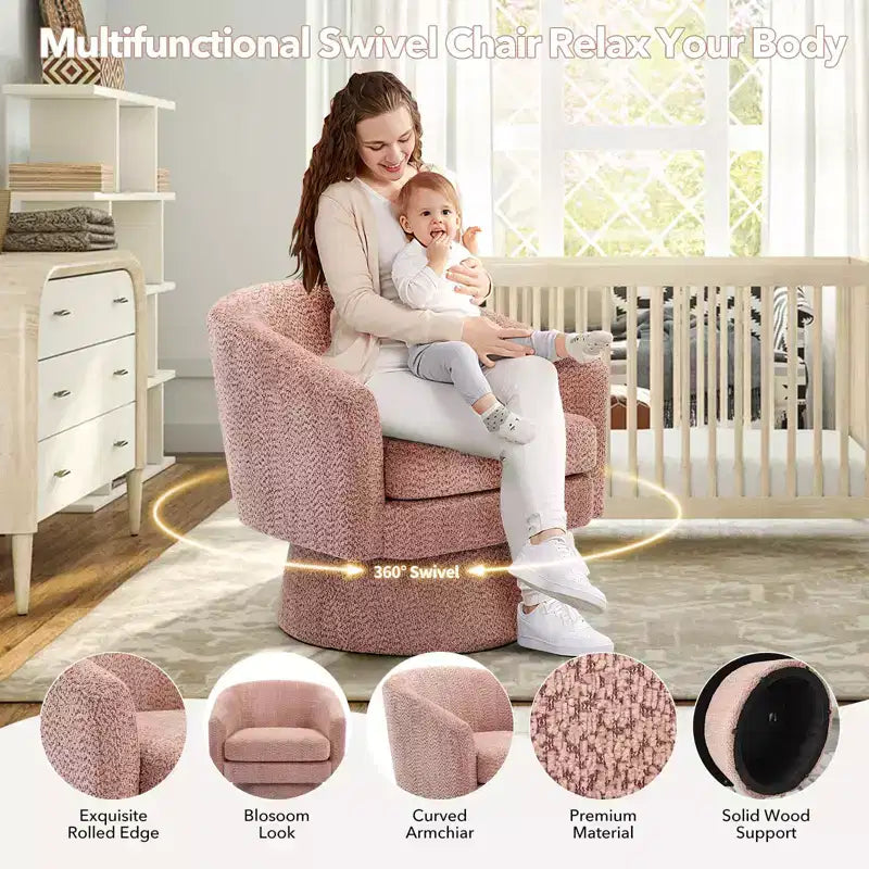 Swivel Accent Chair, 360 Chenille Swivel Lounge Reading Chair,Modern Single Sofa Lounge Armchair Club Chair with Storage Space