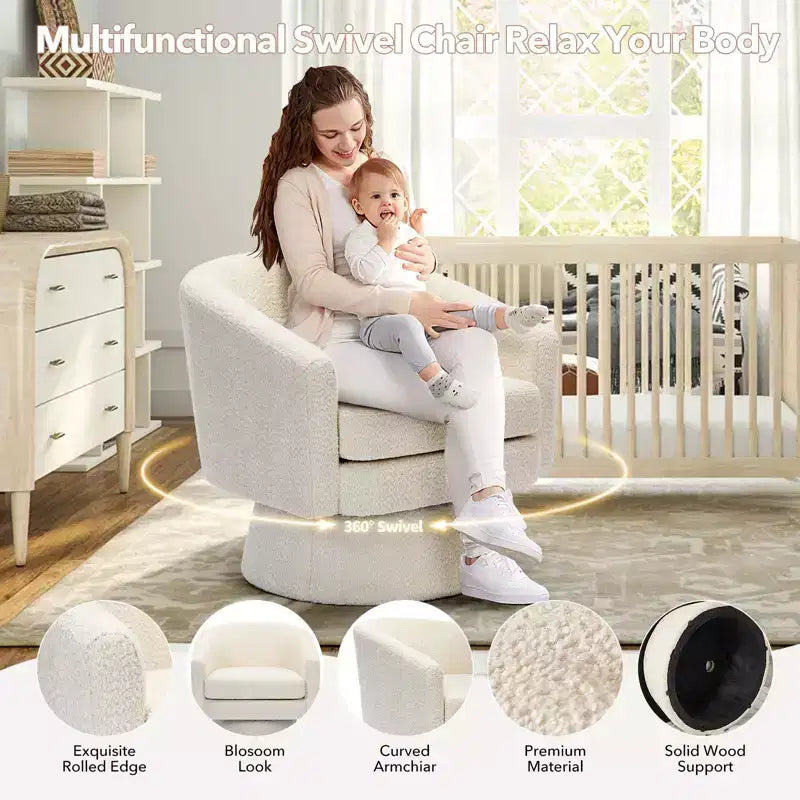 Swivel Accent Chair, 360 Chenille Swivel Lounge Reading Chair,Modern Single Sofa Lounge Armchair Club Chair with Storage Space