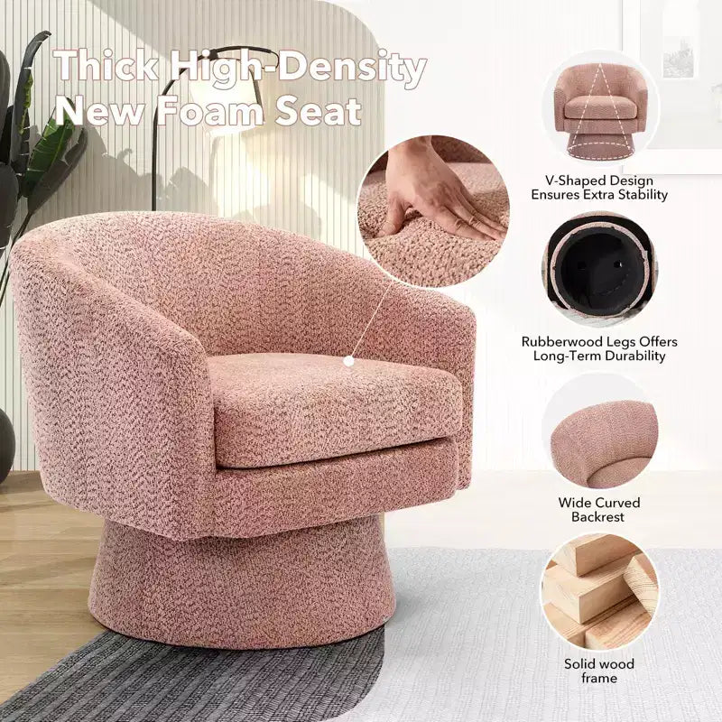 Swivel Accent Chair, 360 Chenille Swivel Lounge Reading Chair,Modern Single Sofa Lounge Armchair Club Chair with Storage Space
