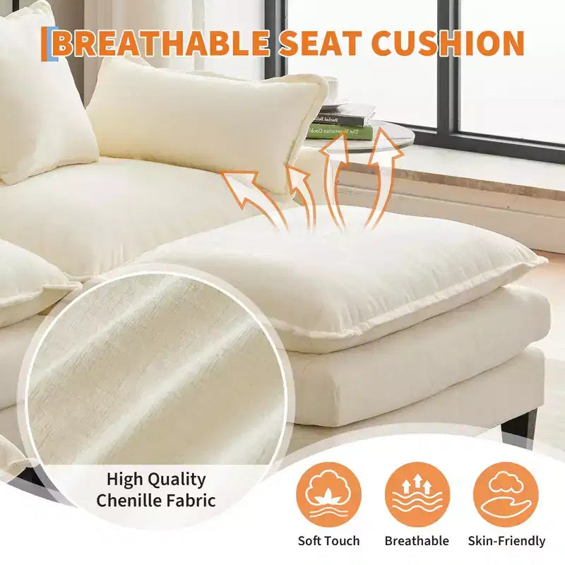 112.2 U-Shaped Sectional Cloud Couch, Modular Sectional Couches Sofa with Movable Ottoman, 3-Seater Chenille Deep Seat Cloud Sofa , Beige