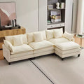 112.2 U-Shaped Sectional Cloud Couch, Modular Sectional Couches Sofa with Movable Ottoman, 3-Seater Chenille Deep Seat Cloud Sofa , Beige
