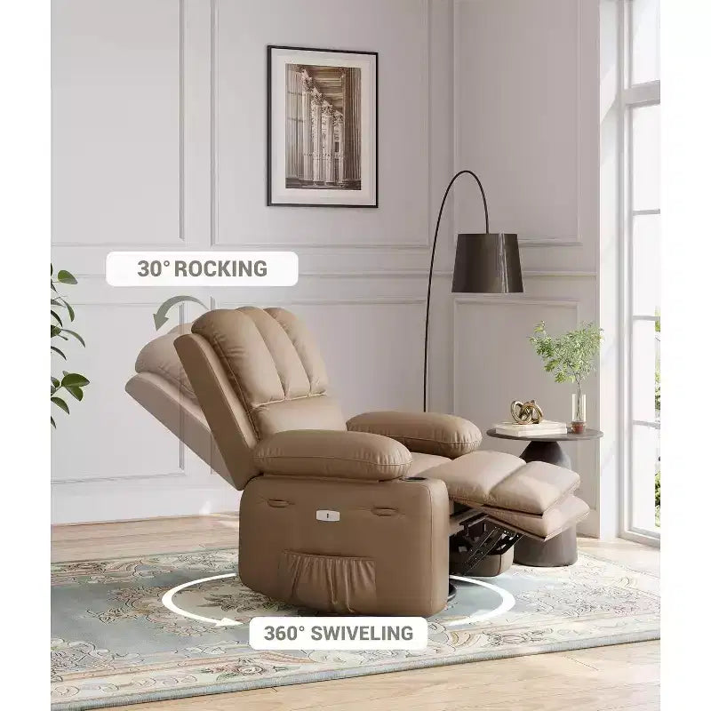 Acekool Power Recliner sofawith Massage, Swivel Rocker, USB Port, Cup Holders, Side Pockets, Extra-Wide Seat, Living Room