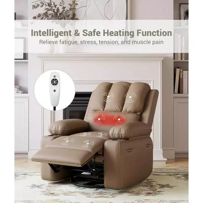 Acekool Power Recliner sofawith Massage, Swivel Rocker, USB Port, Cup Holders, Side Pockets, Extra-Wide Seat, Living Room