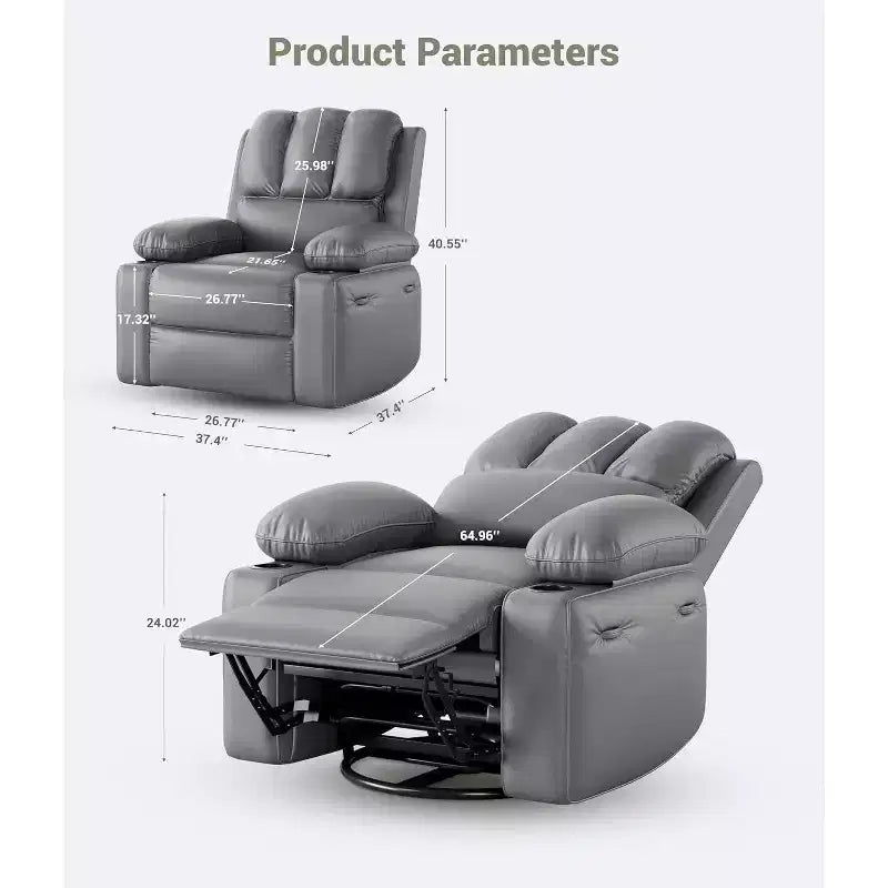 Acekool Power Recliner sofawith Massage, Swivel Rocker, USB Port, Cup Holders, Side Pockets, Extra-Wide Seat, Living Room