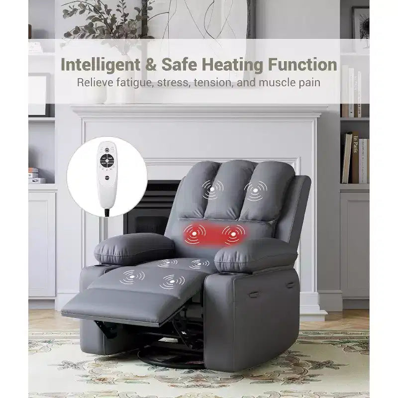 Acekool Power Recliner sofawith Massage, Swivel Rocker, USB Port, Cup Holders, Side Pockets, Extra-Wide Seat, Living Room