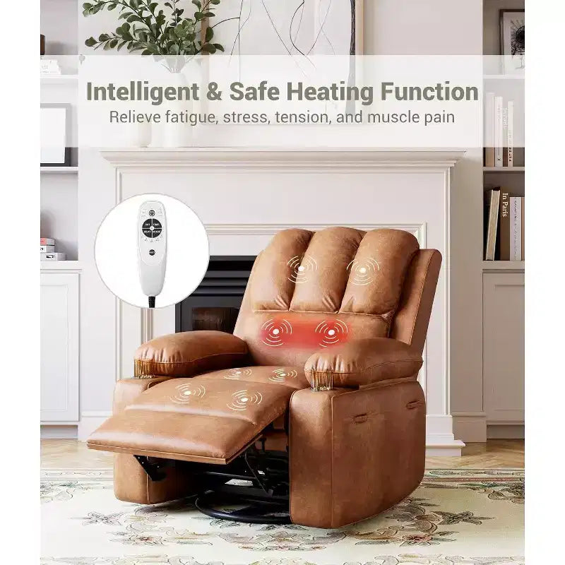 Acekool Power Recliner sofawith Massage, Swivel Rocker, USB Port, Cup Holders, Side Pockets, Extra-Wide Seat, Living Room