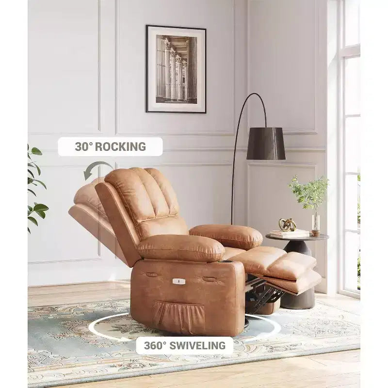 Acekool Power Recliner sofawith Massage, Swivel Rocker, USB Port, Cup Holders, Side Pockets, Extra-Wide Seat, Living Room