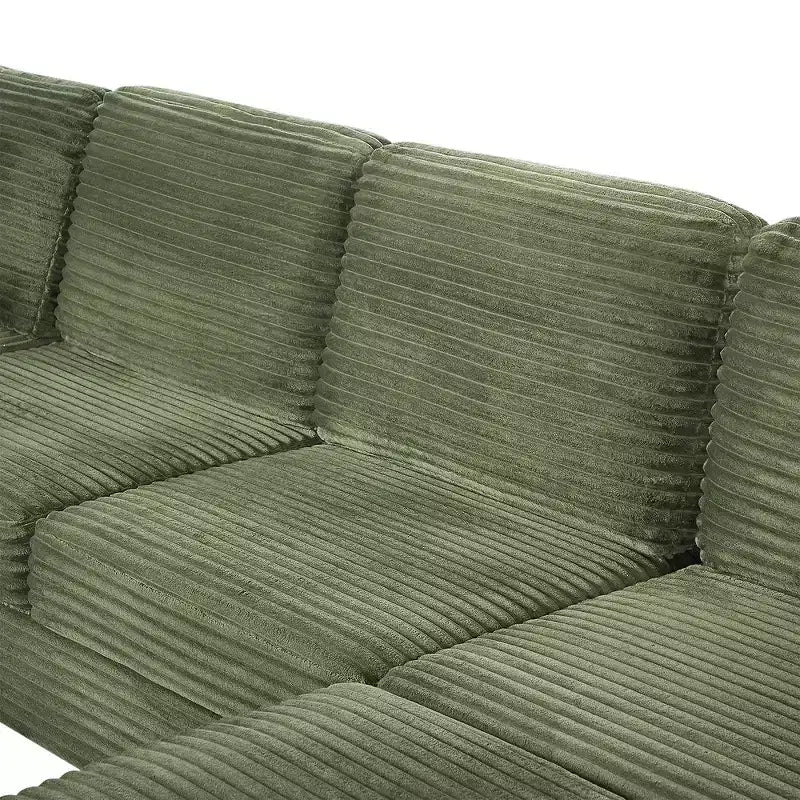 Whisen Corduroy Sectional Sofa with a Movable Ottoman and Side Storage Pockets