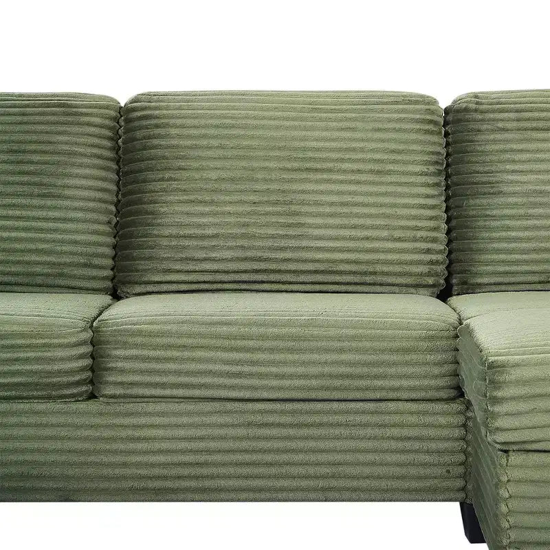Whisen Corduroy Sectional Sofa with a Movable Ottoman and Side Storage Pockets