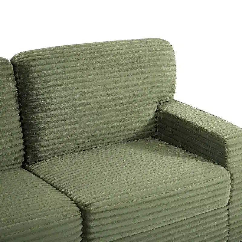 Whisen Corduroy Sectional Sofa with a Movable Ottoman and Side Storage Pockets