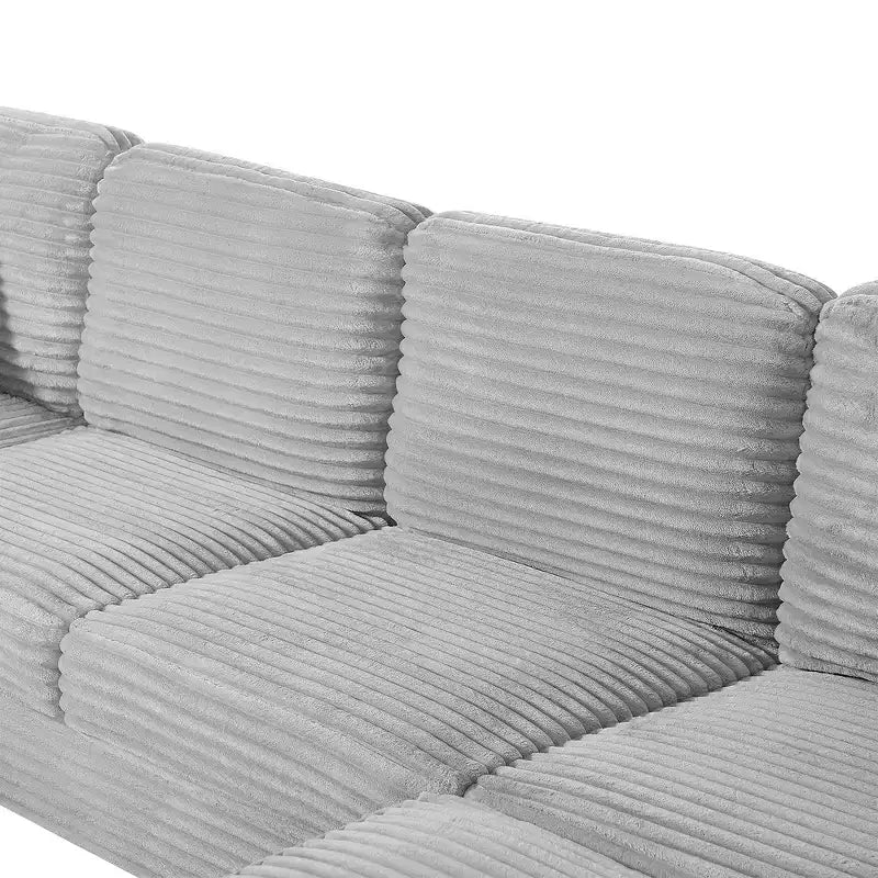 Whisen Corduroy Sectional Sofa with a Movable Ottoman and Side Storage Pockets