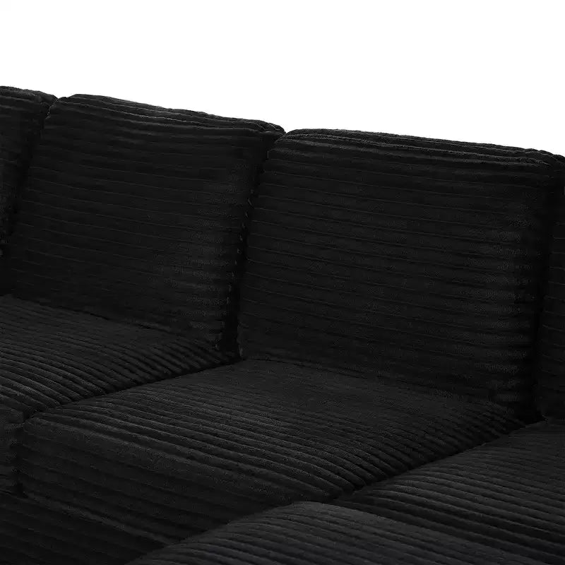 Whisen Corduroy Sectional Sofa with a Movable Ottoman and Side Storage Pockets