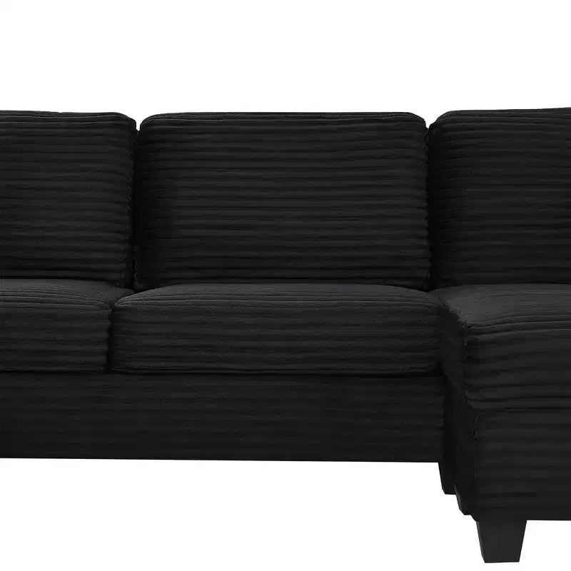 Whisen Corduroy Sectional Sofa with a Movable Ottoman and Side Storage Pockets