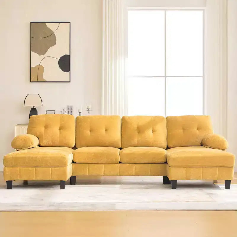 Whisen Chenille U-shaped Sectional Sofa with Dual Chaise Lounges, Storage Pockets and Armrest Pillows