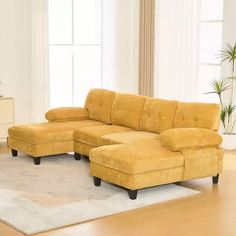 Whisen Chenille U-shaped Sectional Sofa with Dual Chaise Lounges, Storage Pockets and Armrest Pillows