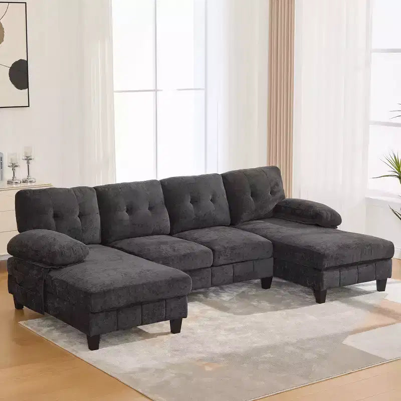 Whisen Chenille U-shaped Sectional Sofa with Dual Chaise Lounges, Storage Pockets and Armrest Pillows