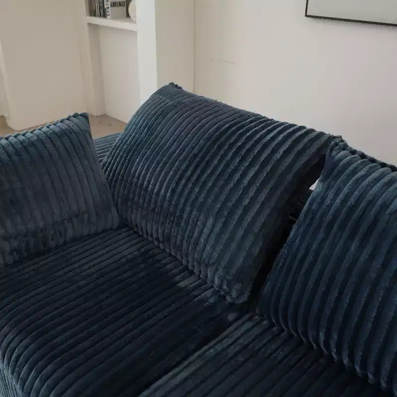 118.2 Blue Corduroy Fabric DIY Combination Cloud Sofa Deep Seat Couches with 2 Ottomans Double-layer design Removable Cushion No Assembly