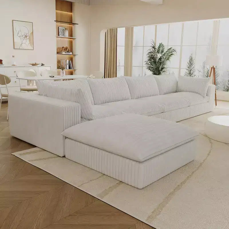157.6 Blue Cloud Sofa Corduroy Fabric Deep Seat Couches with 1 Ottoman, Double-layer design Removable Cushion No Assembly DIY Combination