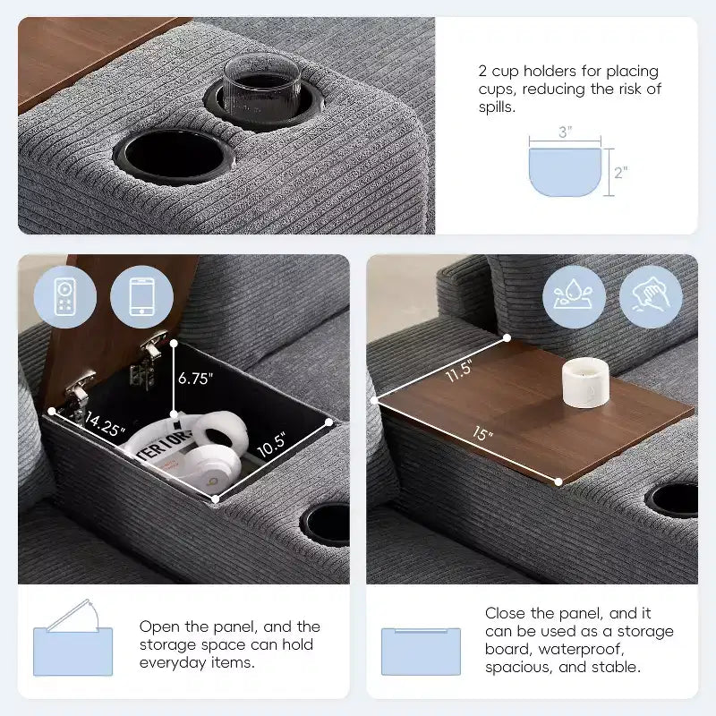 142'' Modular U-Shaped Sectional Sofa with Storage Ottoman Console USB Charger Wide Seats Chenille Upholstery 6-Seater for Living Room Apartment