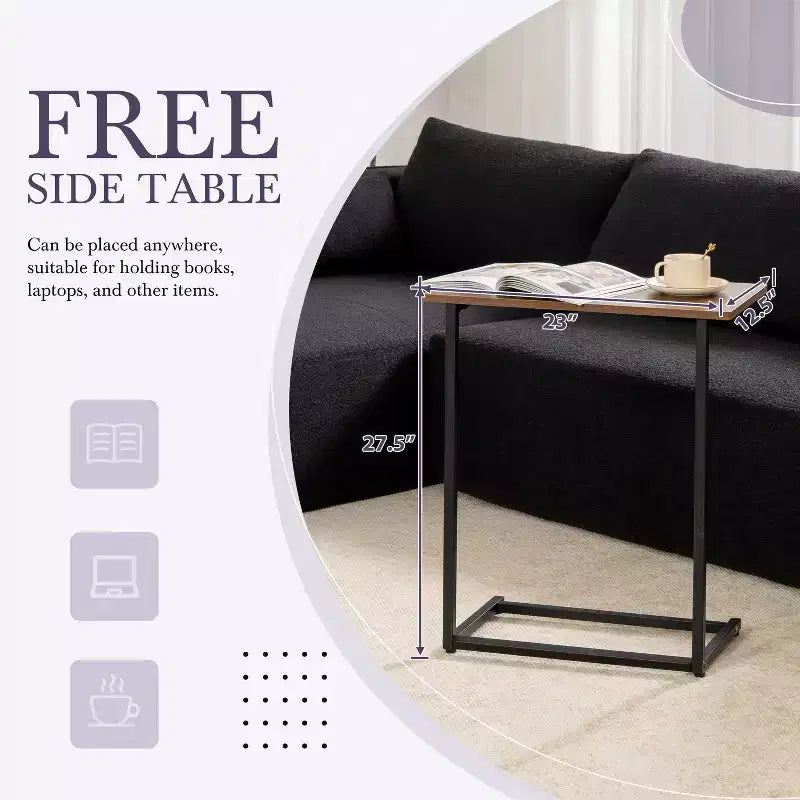 112'' Modular Sectional Sofa with Free Side Table and Boucle Fabric, Fully Compressed No Assembly L-Shaped 4-Seat Couch