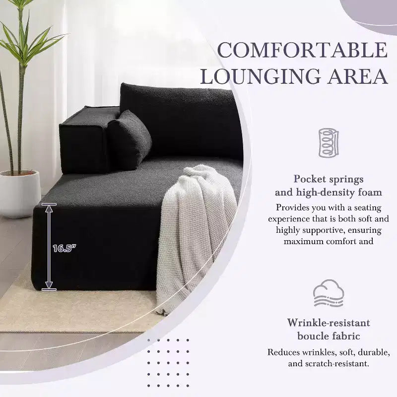 112'' Modular Sectional Sofa with Free Side Table and Boucle Fabric, Fully Compressed No Assembly L-Shaped 4-Seat Couch
